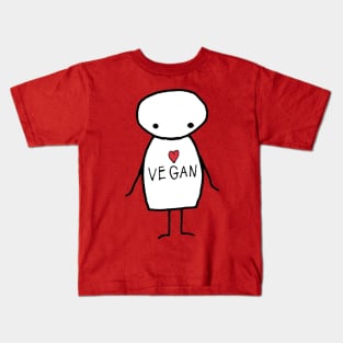 VEGAN - Cute Drawing with Red Heart Kids T-Shirt